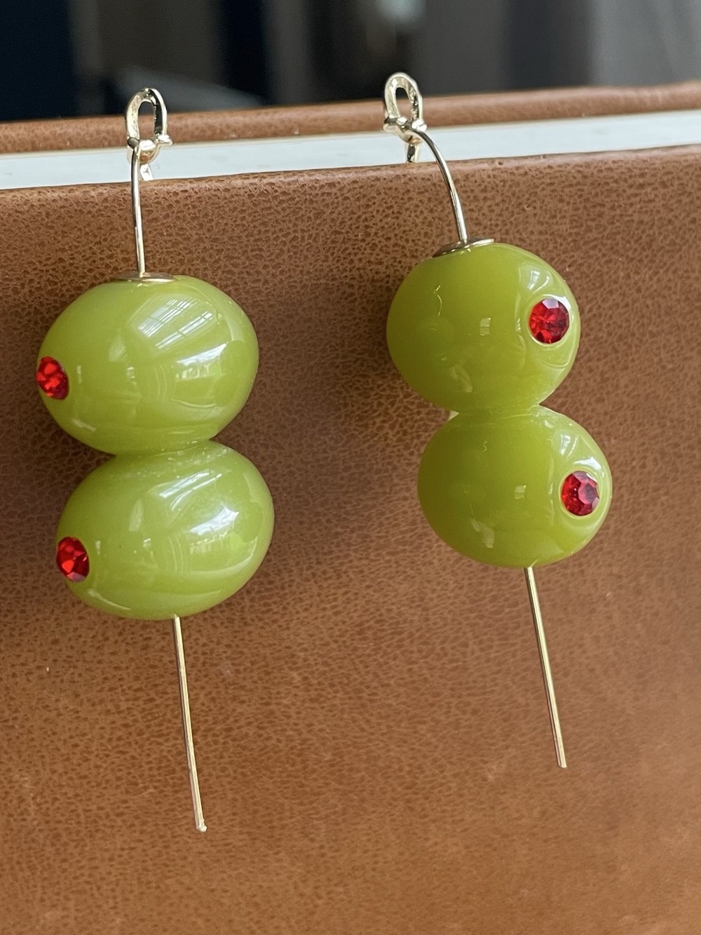 Piper K Green Olive Pimento Statement Dangle Earrings